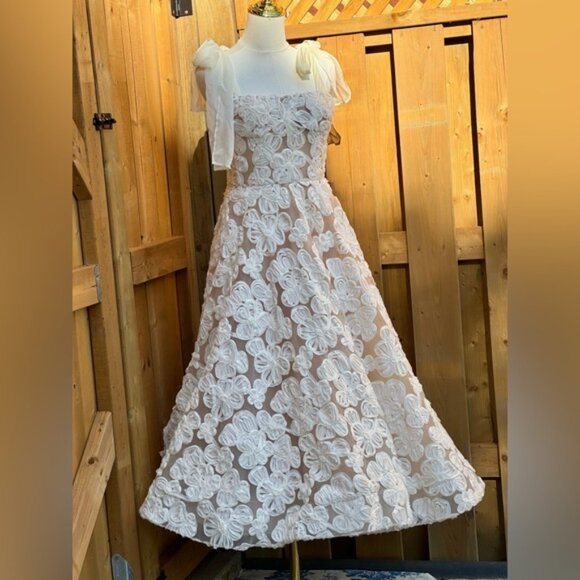 🆕 BRONX & BANCO 🧿 NWOT Sabrina White Bridal Midi Dress, Sz M / US 6 - Picture 5 of 15